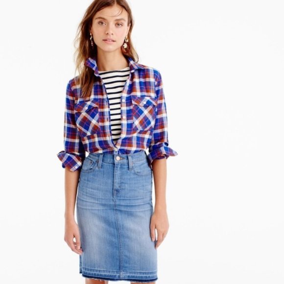 J. CREW Cerulean Plaid Flannel Button Down Shirt Blue Burgundy Top Collared 4 - Picture 2 of 6